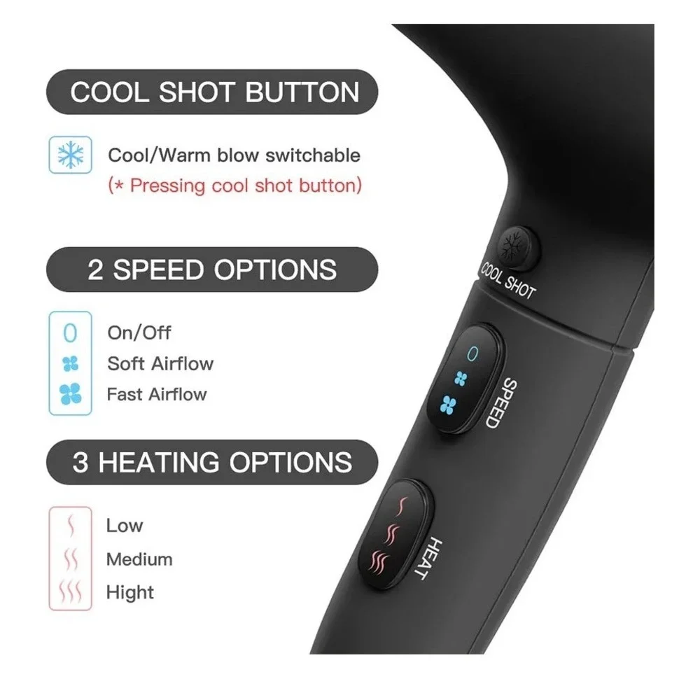 Milin Professional Hair Dryer 1800w AC110 125v‎ 60Hz Black